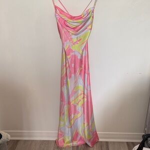 Watercolor Pink and Yellow satin like Women's Dress